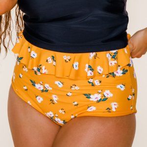 CORAL REEF CABANA REVERSIBLE BATHINGSUIT BOTTOMS | MANGO/FLORAL - MED